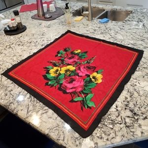 Spanish Flair Red Black Pink Yellow Floral Square Scarf 33"x33" Beautiful